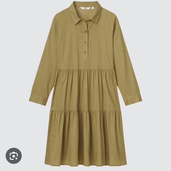 NWOT Uniqlo Women White Cotton Tiered 3/4 Long sleeve midi/Mini Dress size XS - Picture 3 of 8